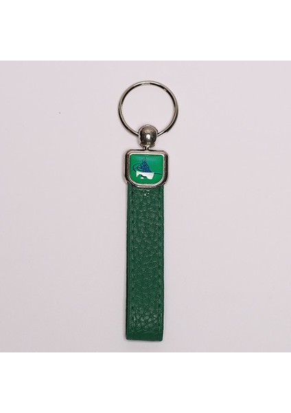 Yeşil Deri Saplı Çelik Anahtarlık
