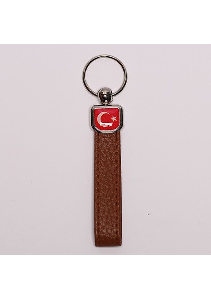 Kahverengi Deri Saplı Çelik Anahtarlık
