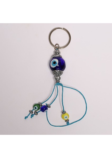 Nazar Boncuklu Gümüş Rengi Anahtarlık