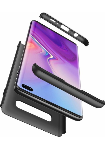 Samsung Galaxy S10 Plus Kılıf 3 Parçalı Tam Koruma Sert Mika Ays Kapak Altın