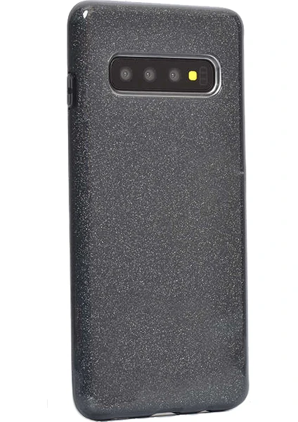 Case 4U Samsung Galaxy S10 Kılıf Çift Katmanlı Simli Shining Sert Silikon Arka Kapak Siyah