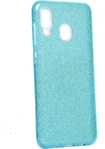 Case 4U Samsung Galaxy A20 - A30 Kılıf Simli Parlak Silikon Shining Mavi