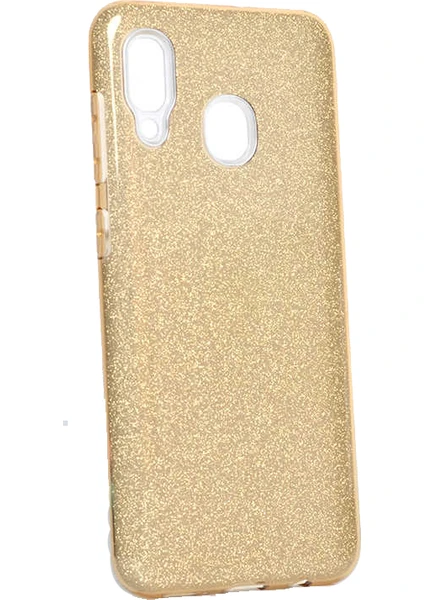 Case 4U Samsung Galaxy A20 - A30 Kılıf Çift Katmanlı Simli Shining Sert Silikon Arka Kapak Altın