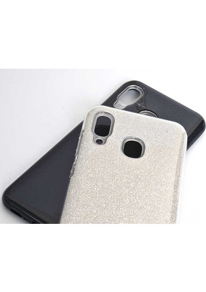 Case 4U Huawei Y7 Prime Kılıf Çift Katmanlı Simli Shining Sert Silikon Arka Kapak Pembe