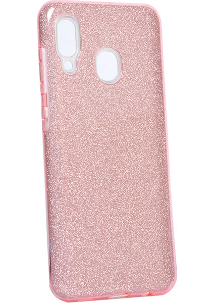 Case 4U Huawei Y7 Prime Kılıf Çift Katmanlı Simli Shining Sert Silikon Arka Kapak Pembe