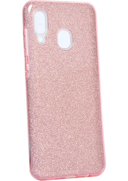 Case 4U Huawei Y7 Prime Kılıf Çift Katmanlı Simli Shining Sert Silikon Arka Kapak Pembe