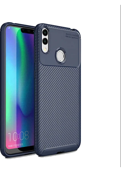 Case 4U Honor 8C Kılıf Rugged Armor Karbon Desenli Lüx Negro Silikon Arka Kapak Lacivert