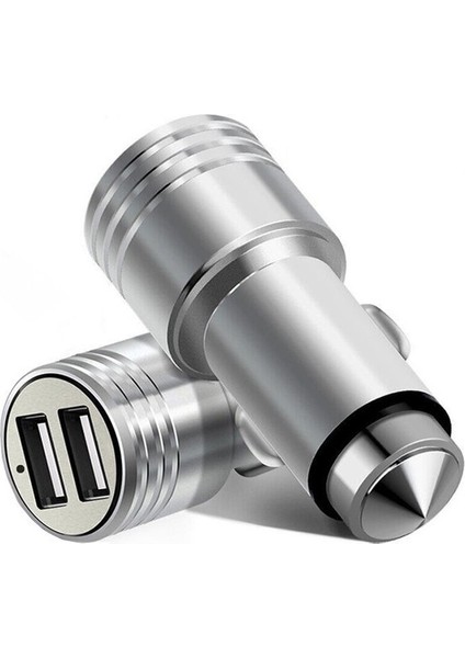 3.4A Metal Araç Şarj Aleti USB Adaptör 2.4A + 1.0A Gümüş