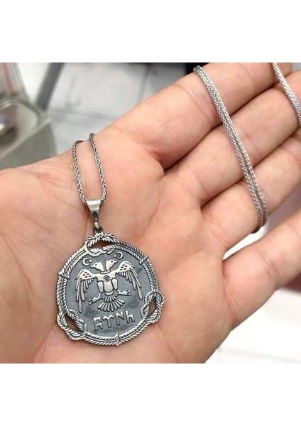Çift Başlı Kartal Türk Yazılı Madalyon Gümüş Zincir Kolye modelleri