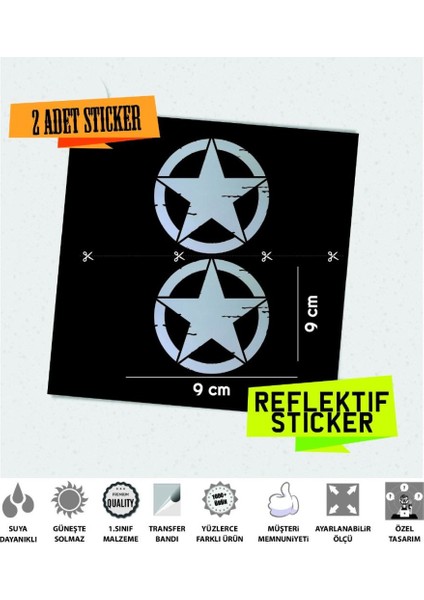 2'li Küçük Boy Eskitilmiş Askeri Yıldız Seti Reflektif Sticker fiyatları