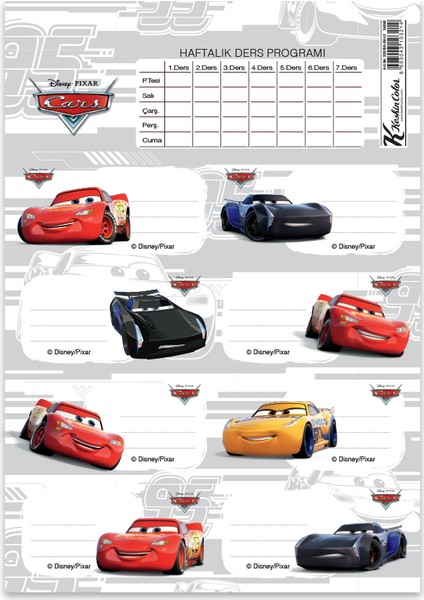 Cars Ders Programlı 20Li Etiket