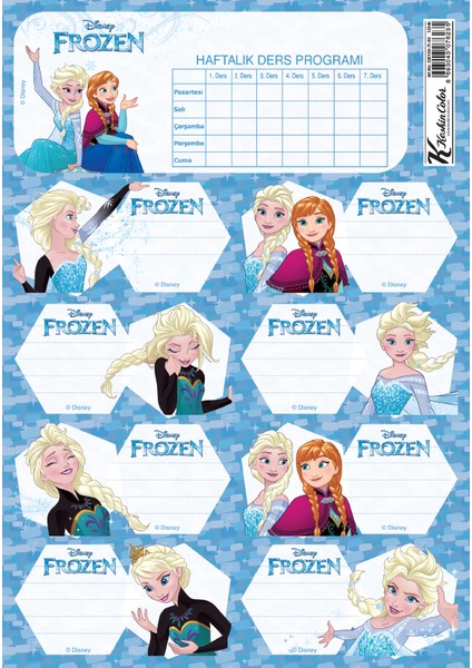 Frozen Ders Programlı 20Li Etiket