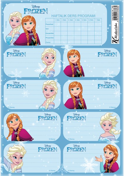 Frozen Ders Programlı 20Li Etiket