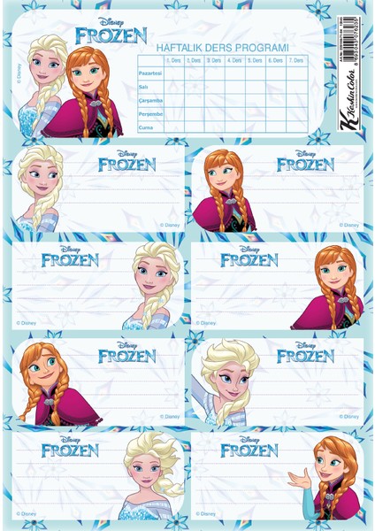 Frozen Ders Programlı 20Li Etiket