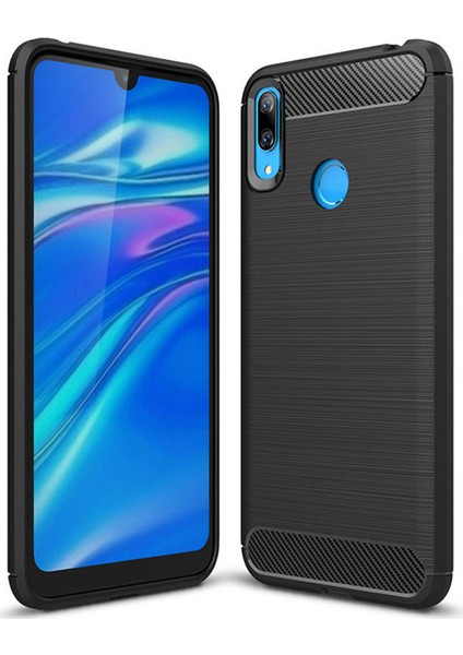 Huawei Y7 2019 Brushed Carbon Fiber Silikon Kılıf