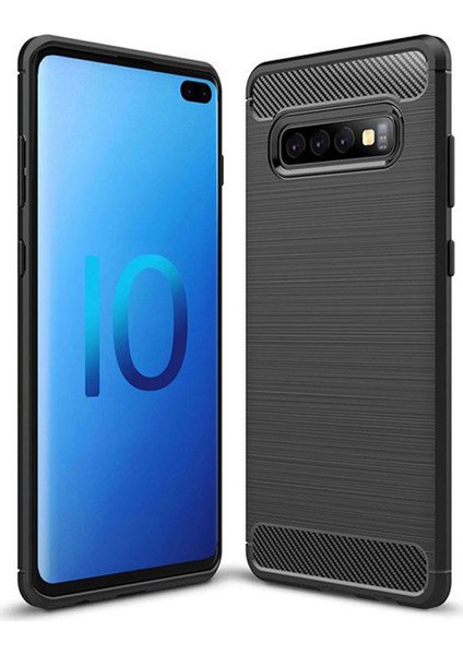 Samsung Galaxy S10 Plus Brushed Carbon Fiber Silikon Kılıf