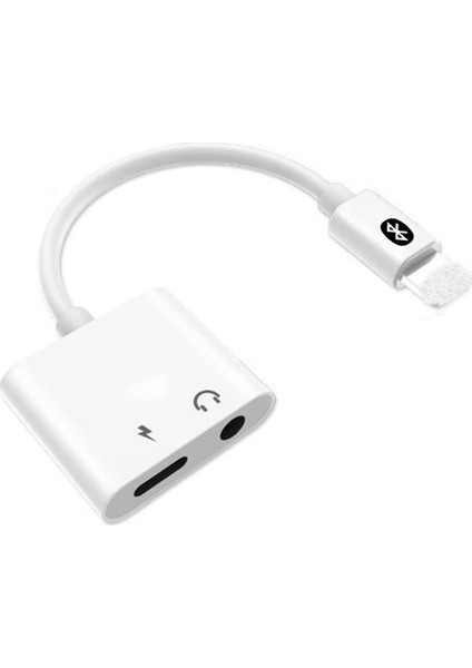 iPhone Uyumlu Lightning 2in1 Şarj + Kulaklık Dönüştürücü 3.5 mm Jack Adaptör Beyaz - Model : MH-030