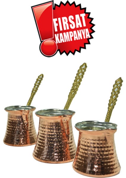 Pirinç Kulplu Bakır Cezve Seti