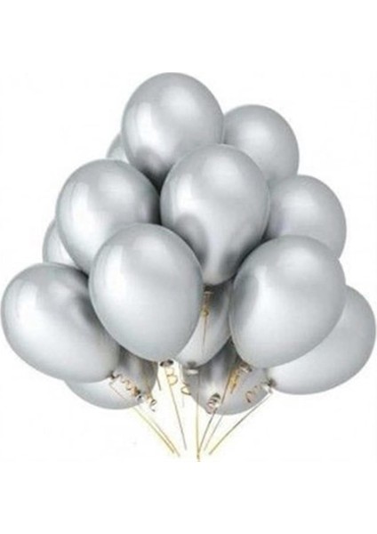 Atom 12 İnç Metalik Silver Gümüş Balon - 100 Adet