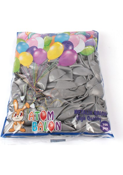 Atom 12 İnç Metalik Silver Gümüş Balon - 100 Adet