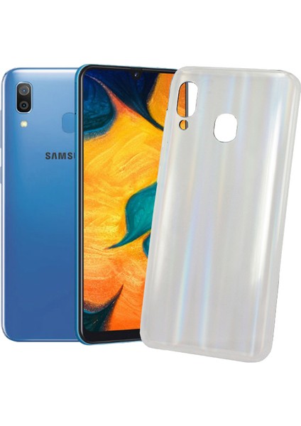 Samsung Galaxy A20-A30 Kılıf Renkli Sert Silikon Dome Arka Kapak Şeffaf