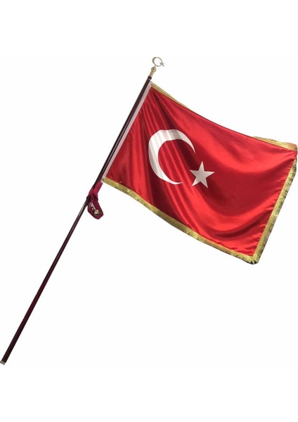 Saçaklı Türk Bayrağı, Hamail Ve Ahşap Direği Seti