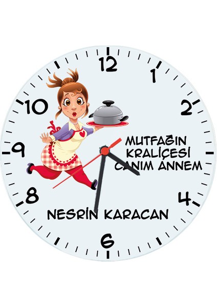 Anneye Hediye Mutfağın Kraliçesi İsimli Cam Duvar Saati