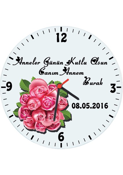 Anneler Günü Hediyesi - Çiçekli Cam Duvar Saati