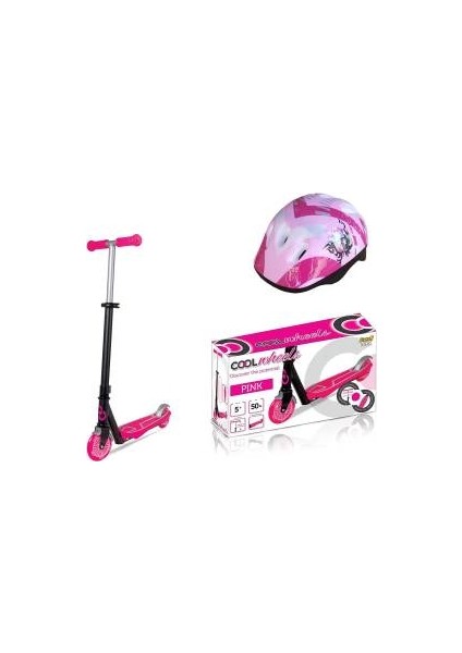 Coolwheels 2 Tekerlekli Silikon Tekerlek Çocuk Scooter (+5 Yaş) + Kask Pembe
