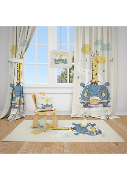 Cici Odam Zürafa ve Spor Araba Çocuk Bebek Odası Fon Perde 1 Kanat 70X270