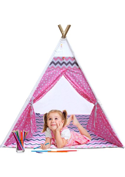 Pamuk %100 Ahşap Çocuk Oyun Çadırı Kızılderili Çadırı Oyun Evi Devrilmez