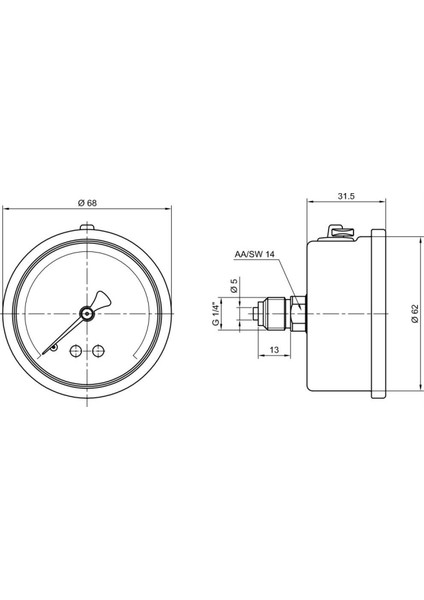 0-400 Bar 63 mm Arkadan Bağlantılı Gliserinli Manometre G 1/4 inç
