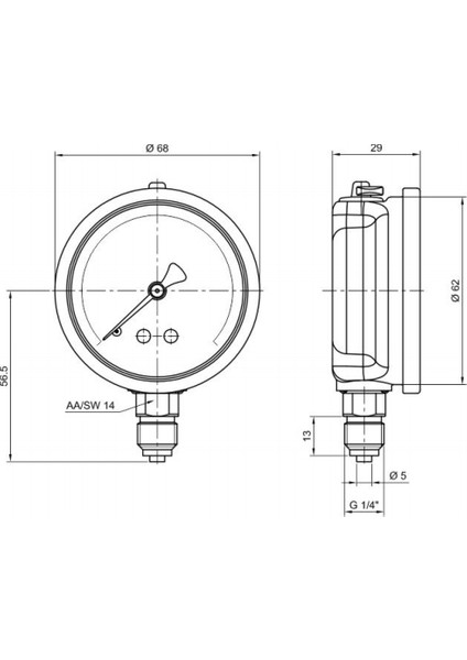0-16 Bar 63 mm Alttan Bağlantılı Gliserinli Manometre G 1/4 inç