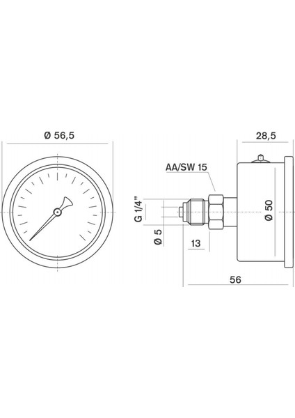 0-16 Bar 50 mm Arkadan Bağlantılı Gliserinli Manometre G 1/4 inç