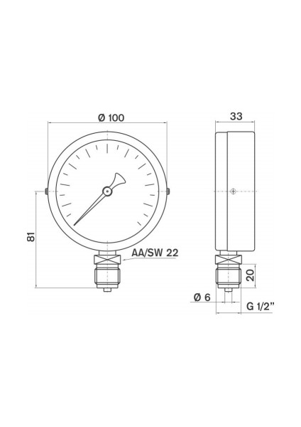 0-1.6 Bar 100 mm Alttan Bağlantılı Kuru Manometre G 1/2 inç fiyatları