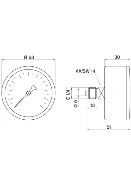 0-4 Bar 63 mm Arkadan Bağlantılı Kuru Manometre G 1/4 inç