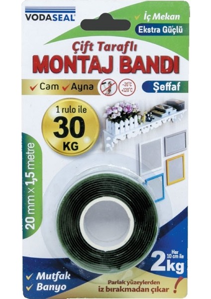 Extra Çift Taraflı Montaj Bandı 20Mmx1,5Mt