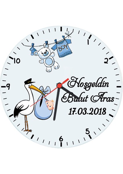 Hoşgeldin Erkek Bebek Hediyesi Cam Duvar Saati