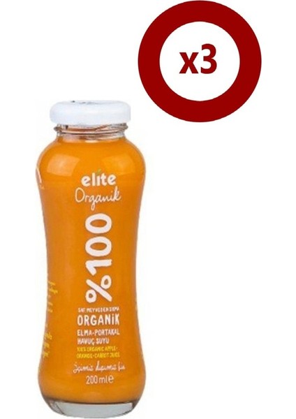 Organik Elma Portakal Havuç 200 ml 3'Lü Set