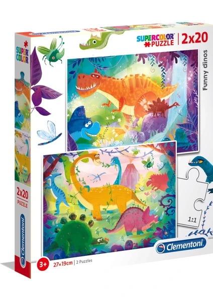 2 x 20 Parça Puzzle Funny Dinos