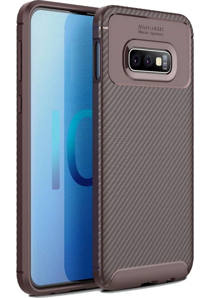 Samsung Galaxy S10E Kılıf Silikon Negro Karbon Darbe Korumalı (Kahverengi)