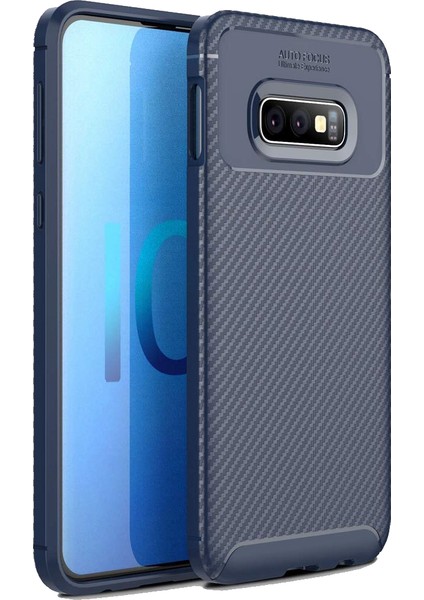 Samsung Galaxy S10E Kılıf Silikon Negro Karbon Darbe Korumalı (Lacivert)