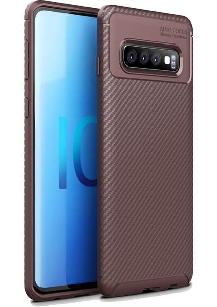 Samsung Galaxy S10 Kılıf Silikon Negro Karbon Darbe Emici (Kahverengi)