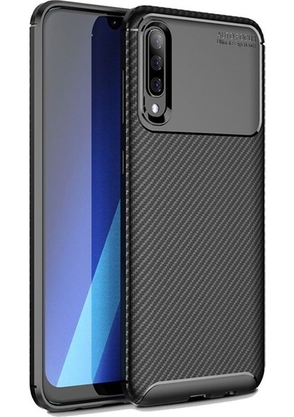 Samsung Galaxy A50 Kılıf Silikon Negro Karbon Darbe Emici (Siyah) + Cam Ekran Koruyucu