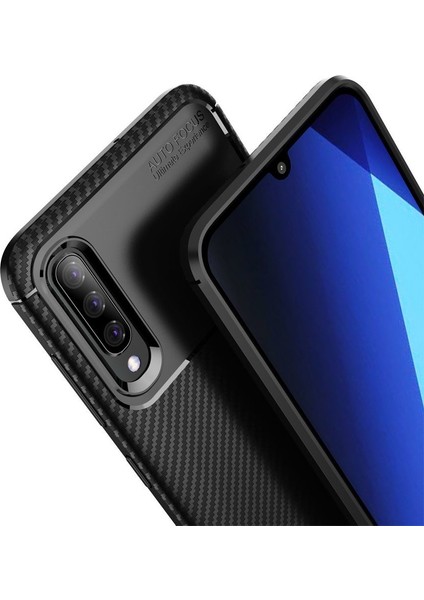 Samsung Galaxy A50 Kılıf Silikon Negro Karbon Darbe Emici (Siyah) + Cam Ekran Koruyucu