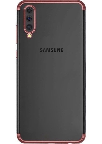 DVR Samsung Galaxy A70 Kılıf Silikon Dört Köşeli Lazer Kapak (Rose Gold)