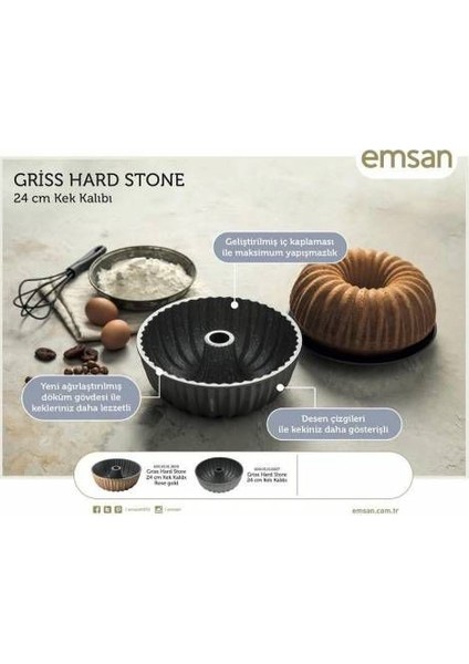 Griss Hard Stone Granit 24 Cm Döküm Kek Kalıbı