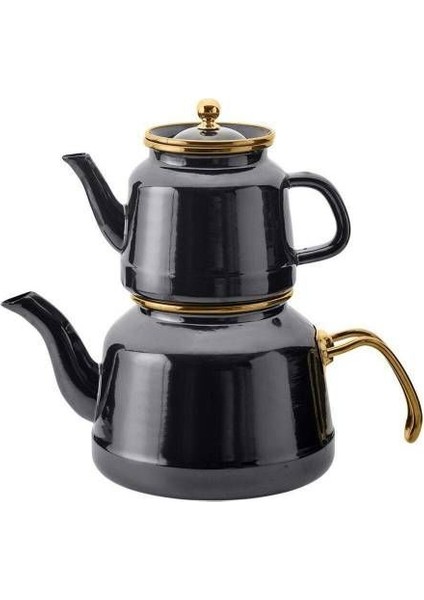 Troy Emaye Çaydanlık Takımı Siyah