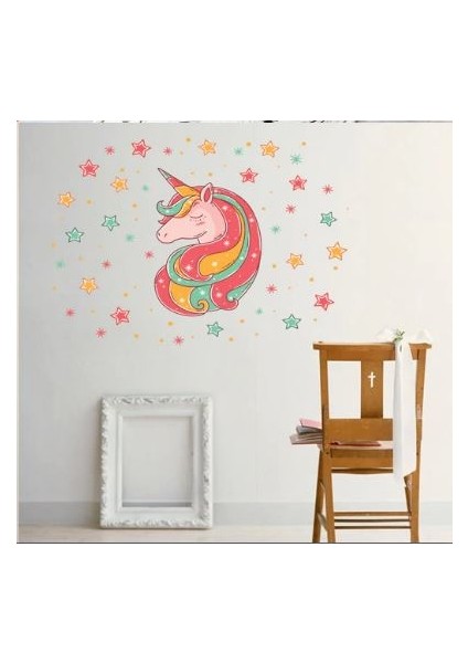 Kırmızı Uni̇corn Kiz Çocuk Bebek Odasi Duvar Sti̇cker