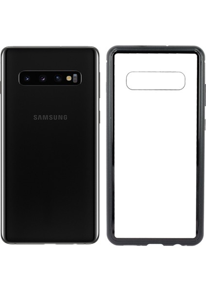 Samsung Galaxy S10 Plus Kılıf 360 Tam Koruma Arkası Cam Şeffaf Mıknatıslı Devrim Siyah